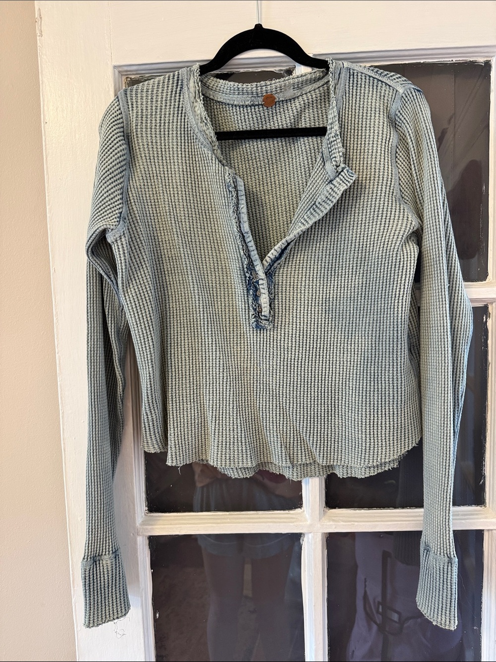 FP One Waffle Knit Long Sleeve Henley Top - Teal